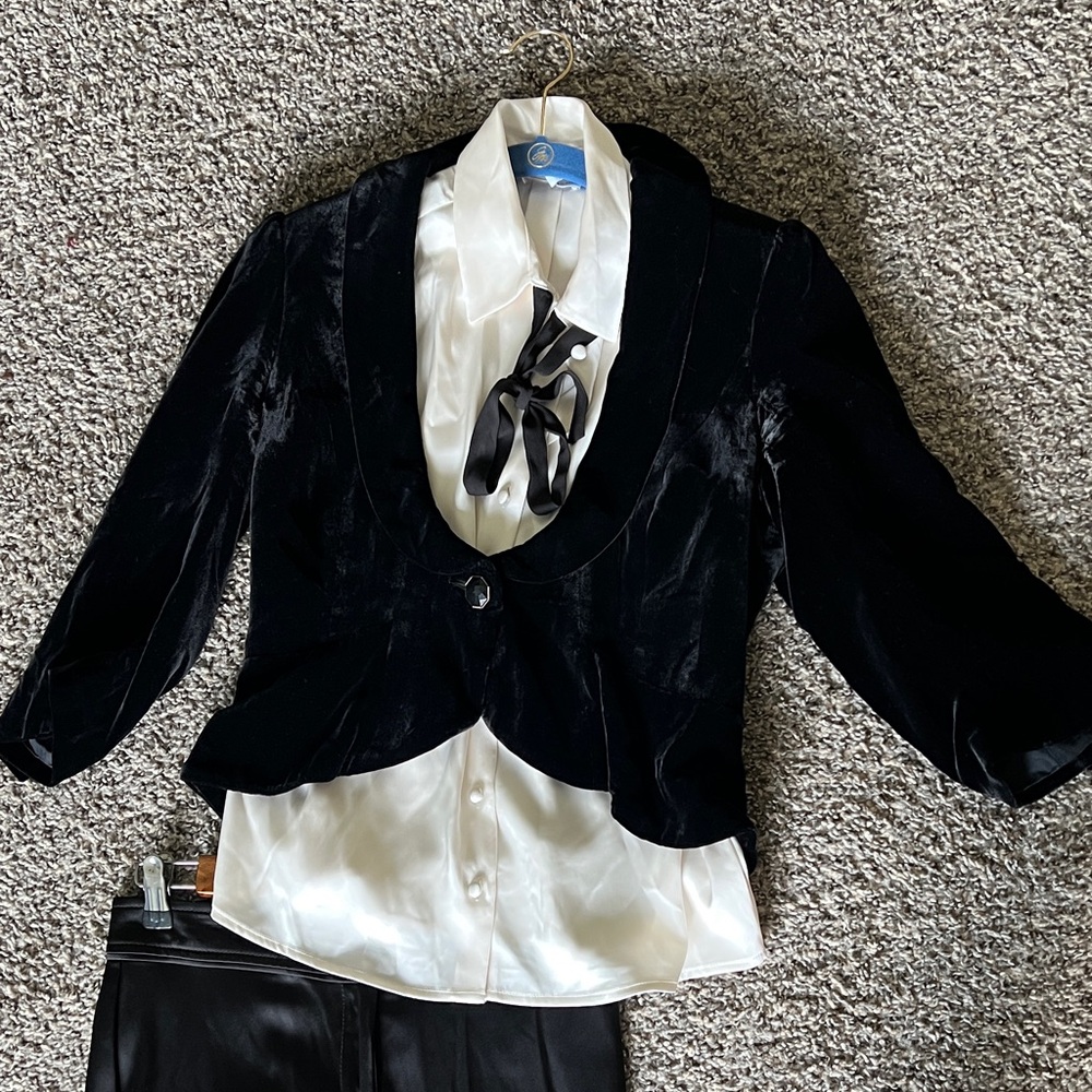 Bundle jacket top and pants Classic satin Black flare  Women's Dress Pants size